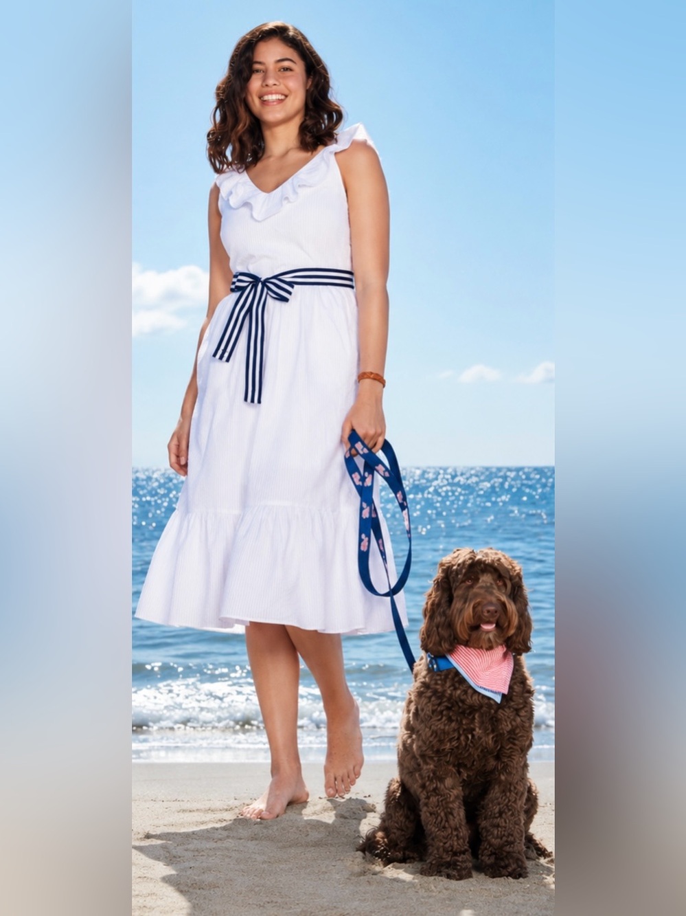 Vineyard Vines Target White Belted Seersucker Ruffle Midi Dress NWT Large